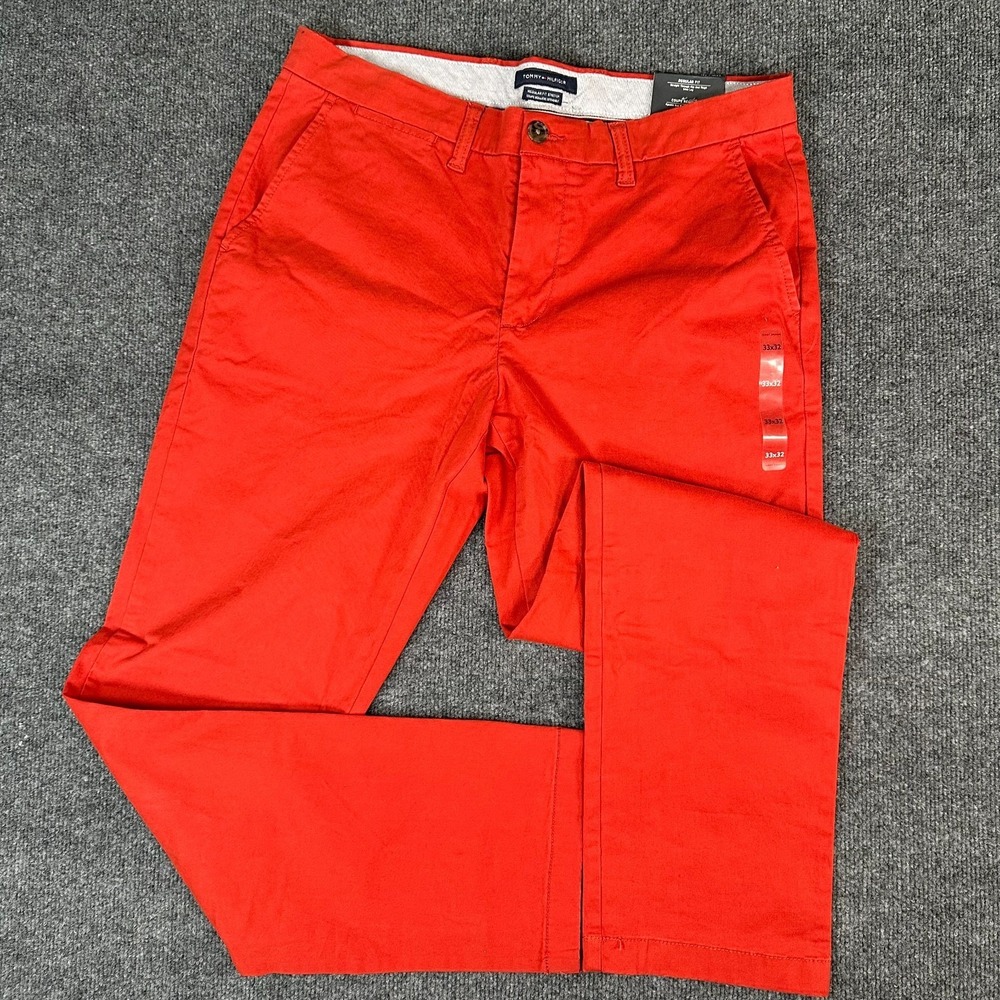 Tommy Hilfiger Men's Orange Solid TH Flex Stretch Regular Fit Pants Size 33x32